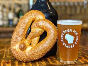 Experience River Falls Craft Beverages - Pretzel and a pint at Swinging Bridge Brewing